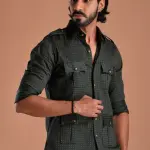 Dark Green Hunting Style Cotton Printed Shirt | Premium Men's Sportswear | Classic Outdoor Design | Comfortable Cotton Fabric | Size 36-44